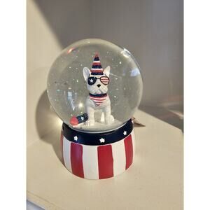 Frenchie French Bulldog Patriotic July 4 Glass Snow Globe, NWT